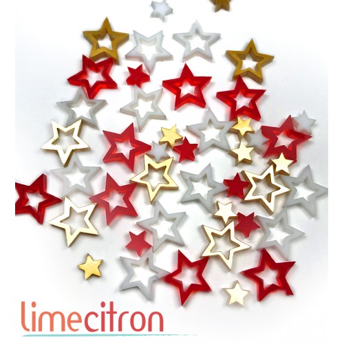 Acrylique - Petites étoiles (rouges, blanches, dorées)